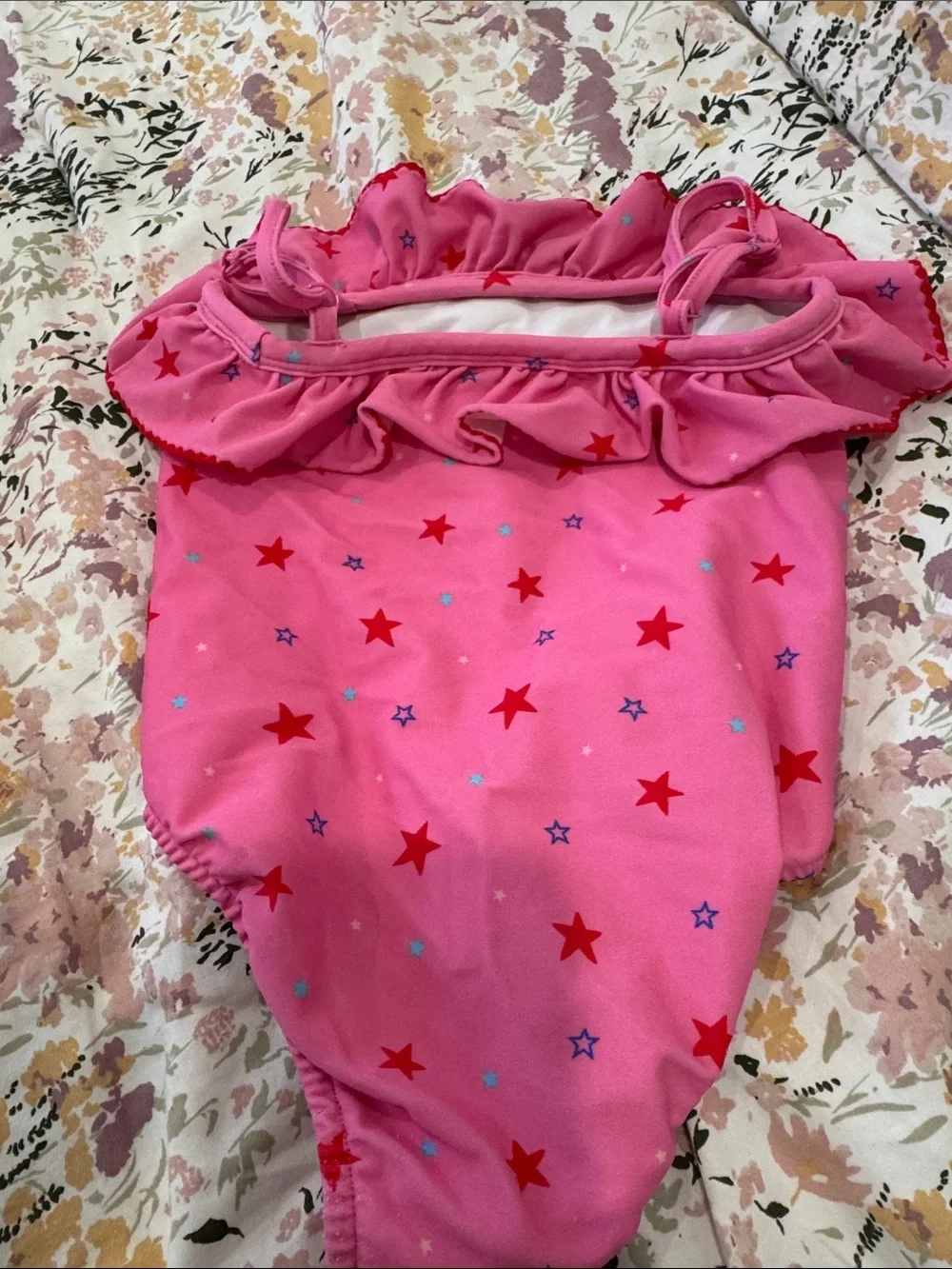 Kids Pink Star Print Ruffle One-Piece Swimsuit